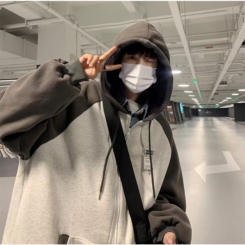 Áo Khoác Hoodie Kiểu Vintage Hàn Quốc Thiết Kế Đơn Giản Cá Tính