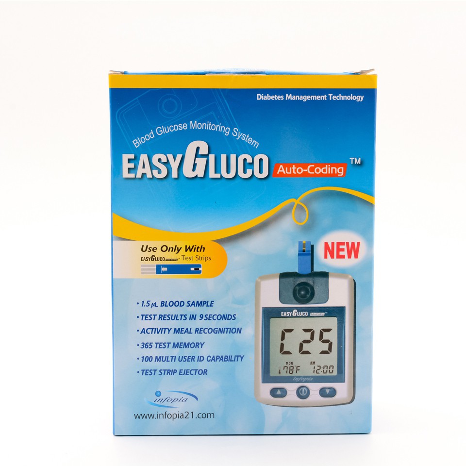 Máy đo đường huyết Easy gluco (Made in Korea) tự động nhận Code. Bảo hành trọn đời, Test tiểu đường nhanh, chính xác 99%
