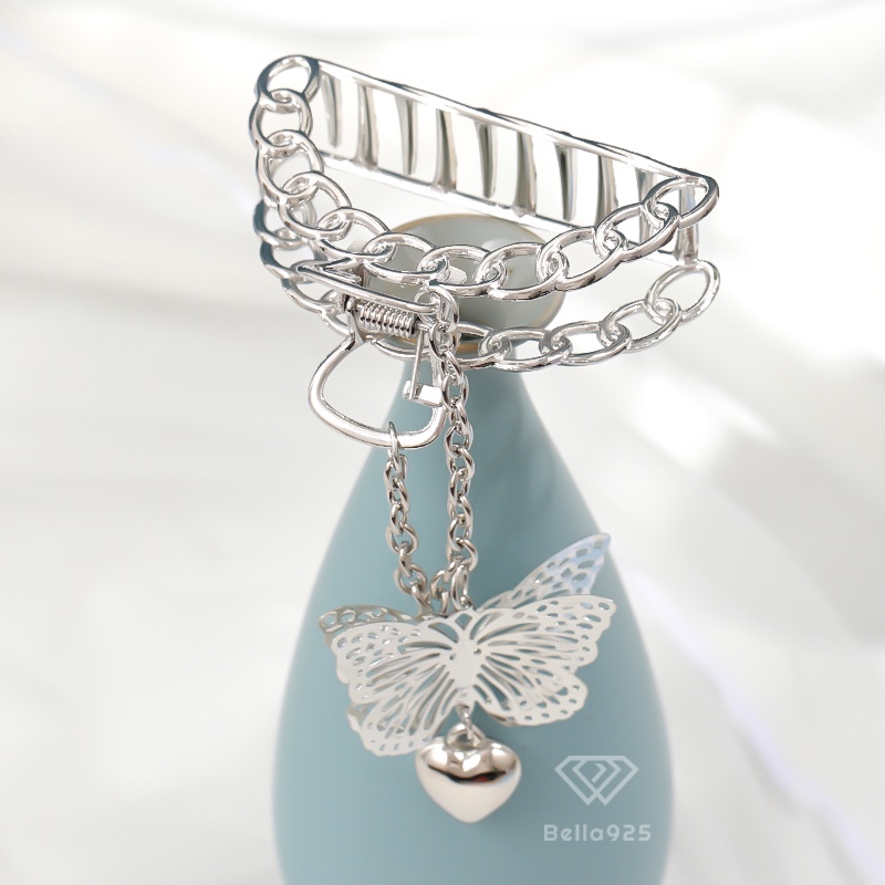 Kẹp càng cua Bella 925 cạp tóc kim loại tua rua hình bướm