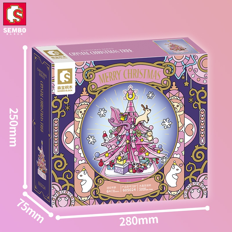 Đồ chơi Lắp ráp Mô hình Cây thông giáng sinh Christmas tree Music Box With Light Pink Tree Sembo 605024
