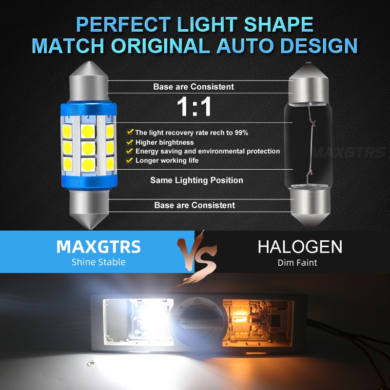 Bộ 2 Bóng Đèn LED MAXGTRS 12V 24V Chip Festoon C5W C10W 3030 Canbus 6000K Dùng Làm Đèn Nội Thất/Đèn Biển Số Xe