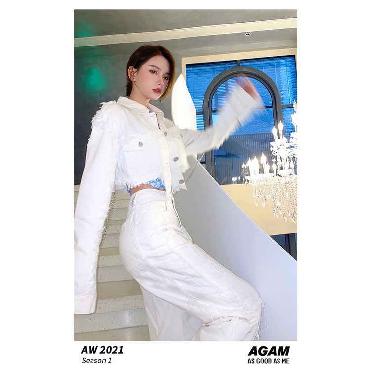 Áo Khoác Denim Ngắn Viền Xích Có Thể Tháo Rời Thời Trang Xuân Thu Cho Nữ