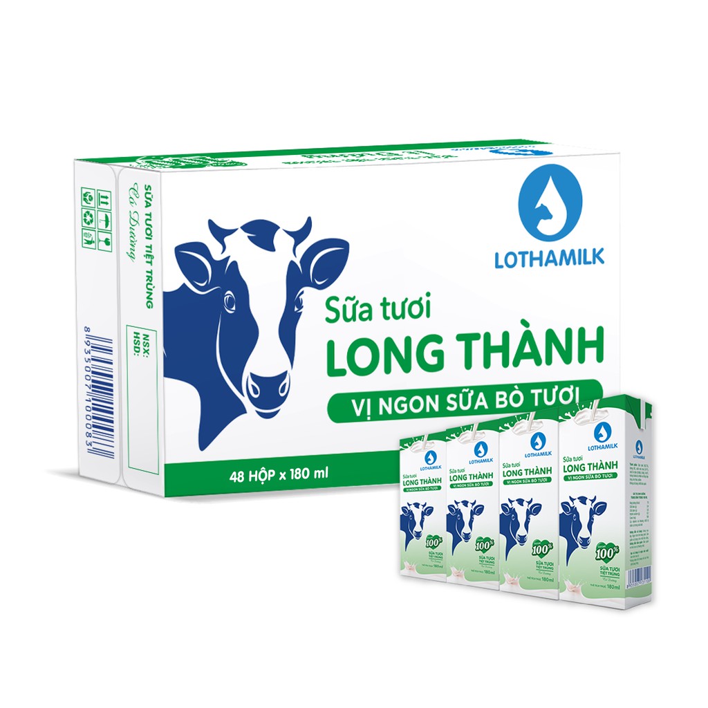 Sữa tươi tiệt trùng Lothamilk có đường 180ml ( Thùng 48 hộp × 12 lốc )