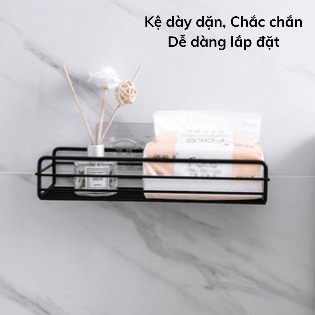 Kệ nhà tắm hình chữ nhật, giá đựng gia vị gắn tường, đựng đồ phòng ăn không rỉ kèm miếng dán siêu dính