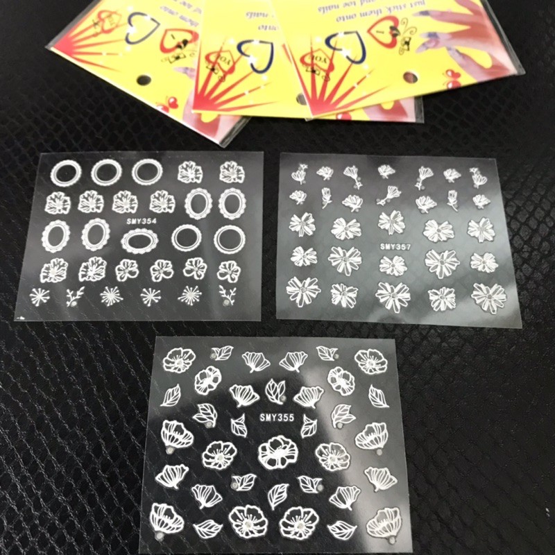 Sticker dán móng hoa trắng 3d-hình dán nail