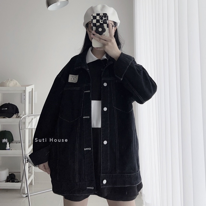 [Ảnh Thật - Có Sẵn] Áo Jacket Jean Ameri Màu Đen Form Rộng Unisex - Suti House