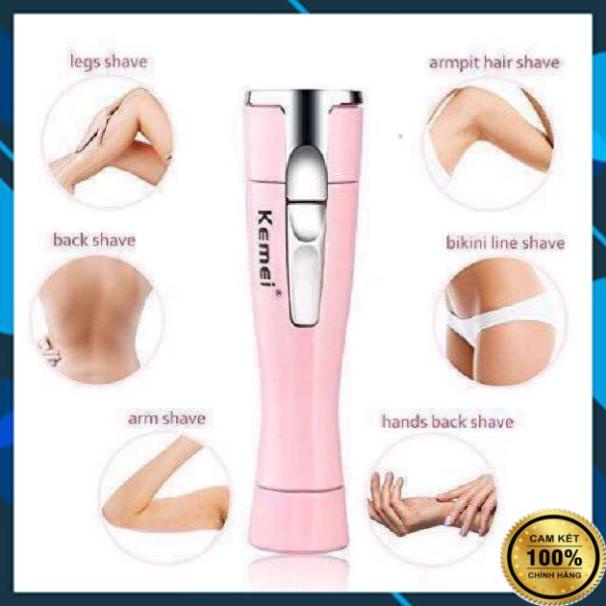 Máy Cạo Lông Nách Kemei Full Pin + Full Box CHÍNH HÃNG Cạo Sạch Bay Lông Vùng Kín Nách Chân Body Triệt Lông Nữ