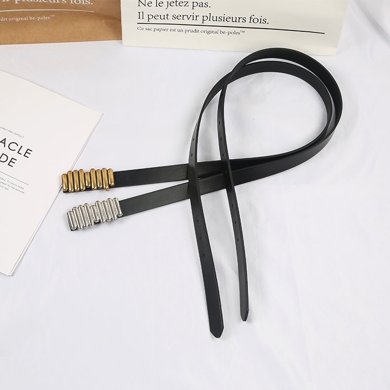 Đai váy thắt lưng nữ BROO mặt vàng bạc dây da đẹp phối blazer, đầm cá tính bản nhỏ 2.3cm