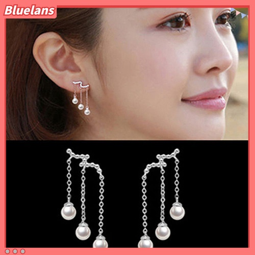 Khuyên tai tua rua đính ngọc trai giả duyên dáng