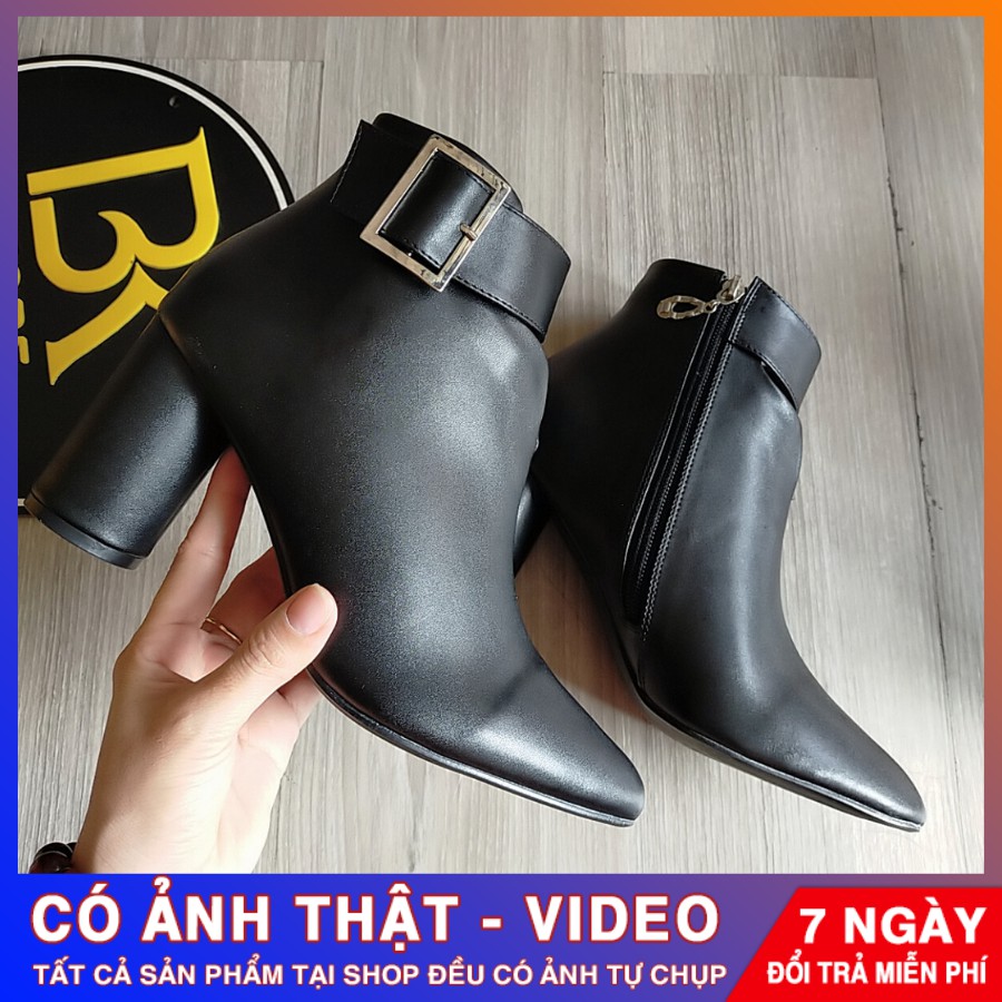 [ẢNH THẬT - FREE SHIP] Giày boot nữ cổ lỡ cao cấp ROSATA RO225 cao 7cm - HÀNG VIỆT NAM - BKSTORE