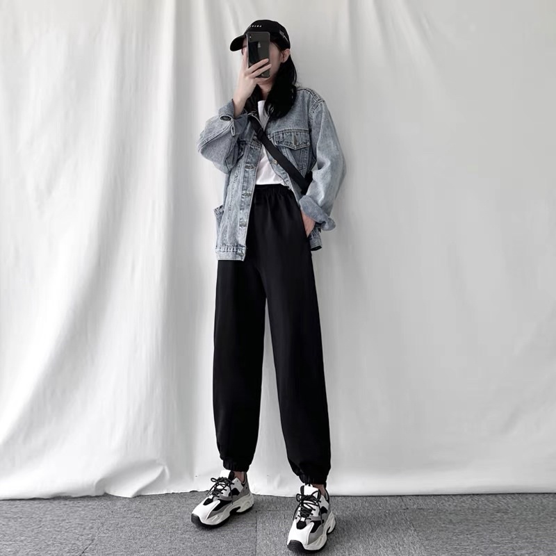 Quần Jogger Tăm Unisex Nam Nữ Nỉ Tăm Ống Rộng Cạp Chun Vải Dày Dặn