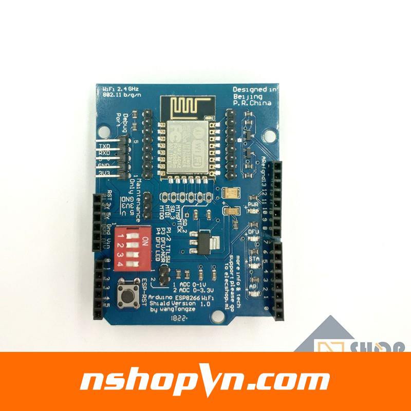 Arduino ESP8266 Wifi Shield thiết kế dạng Shield tích hợp mạch nguồn riêng giúp ESP8266 hoạt động ổn định