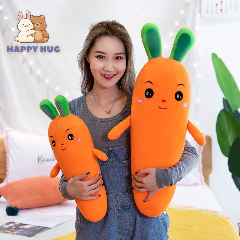 Gối ôm hình củ cà rốt cảm xúc dễ thương SIZE 45-65CM, thú nhồi bông cao cấp - Happy Hug