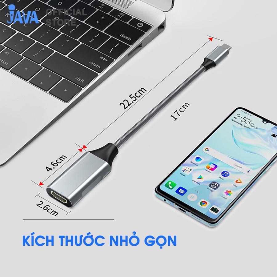 Cáp USB Type C sang HDMI truyền tải hình ảnh, âm thanh từ điện thoại, máy tính sang TV, máy chiếu