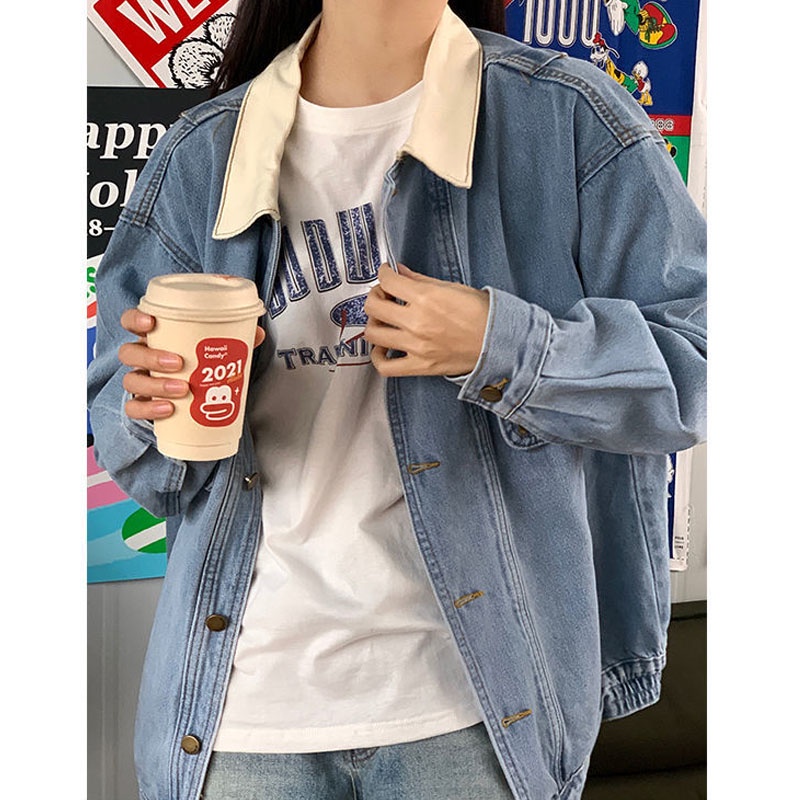 Áo Khoác Denim Màu Xanh Dương Phong Cách Retro Hàn Quốc Mới 2023 Cho Nam Nữ