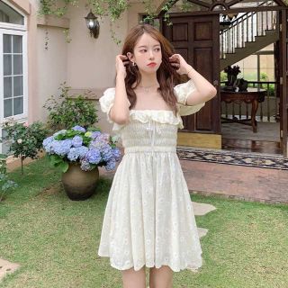 Váy tay bồng cúc họa mi ( có ảnh thật)