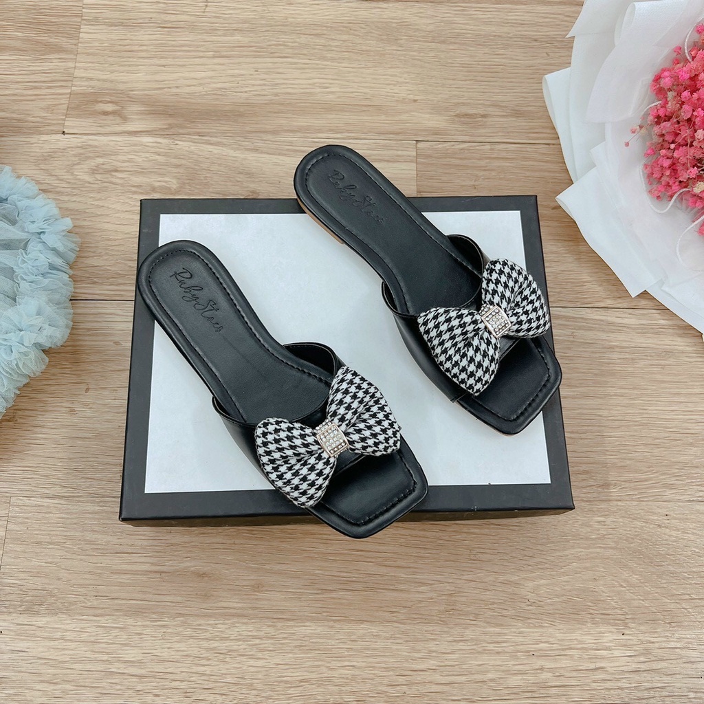 Dép nữ phối nơ kẻ mẫu mới nhất hè 2022 mã V73