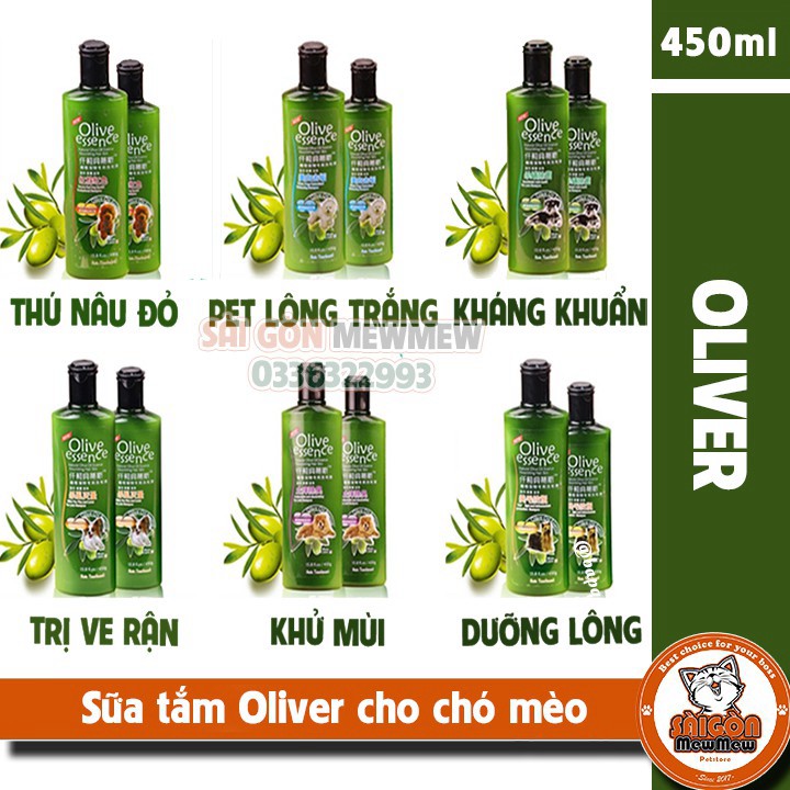 Sữa tắm cho chó loại trị ve rận tinh dầu oliu olive essence 450ml - sữa tắm chó mèo - Long Vũ Pet Food