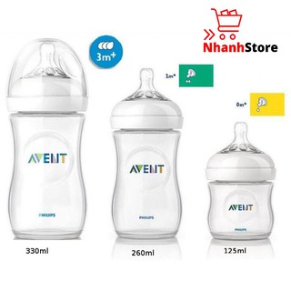 [Chọn Núm] Bình sữa cổ rộng Avent Nautural 125-260-330ml [Cam kết chính hãng]