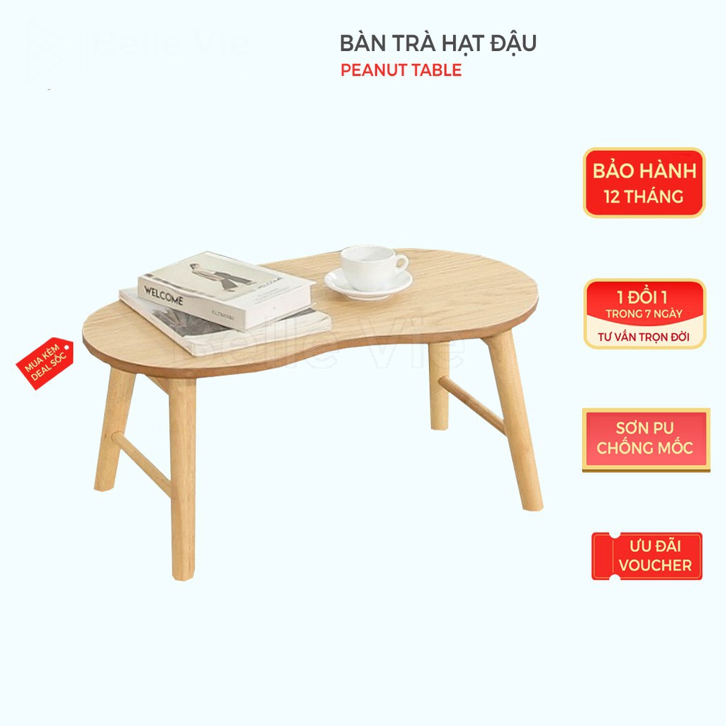 Bàn Làm Việc FREESHIP Bàn Gỗ Gấp Gọn Hình Hạt Đậu Gỗ Cao Su Tự Nhiên Decor Hàn Quốc