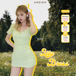 Đầm body nhún hông ANDIEN xanh bơ tay phồng sang chảnh - HM002