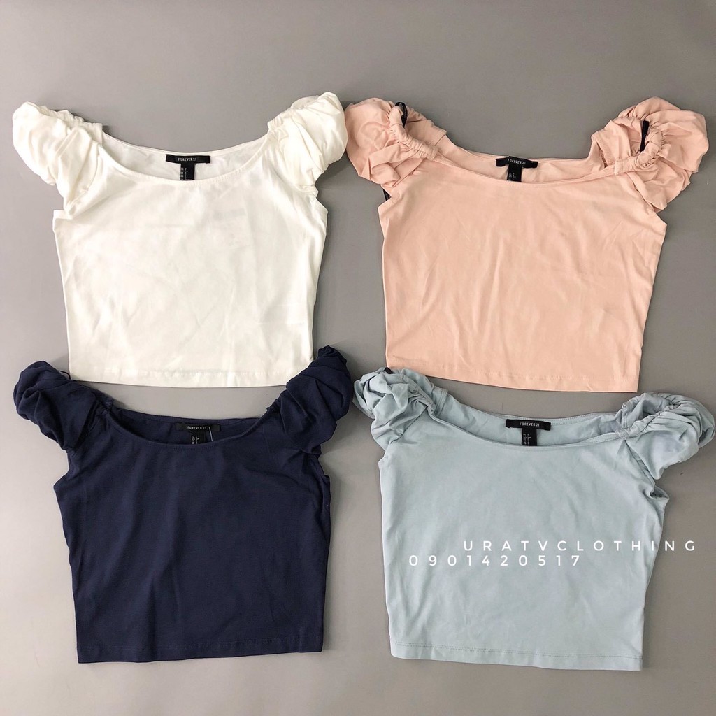 [FREESHIP- SALE SẬP SÀN] Áo CROPTOP BẸT VAI TAY CON trơn F21