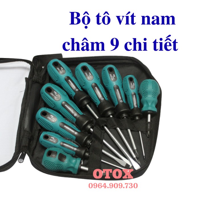 Bộ tô vít nam châm 2 cạnh 4 cạnh 9 chi tiết OTOX