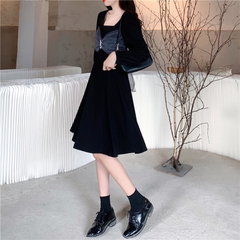Đầm Midi đen phối lưới phong cách Hàn Quốc thanh lịch