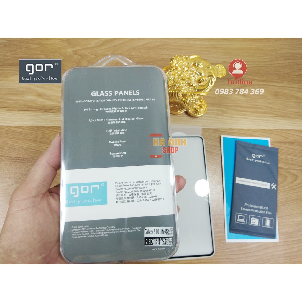 Bộ Kính cường lực Samsung S10 Lite Full viền đen theo máy 9H hãng Gor cao cấp (Tặng mã freeship toàn quốc)