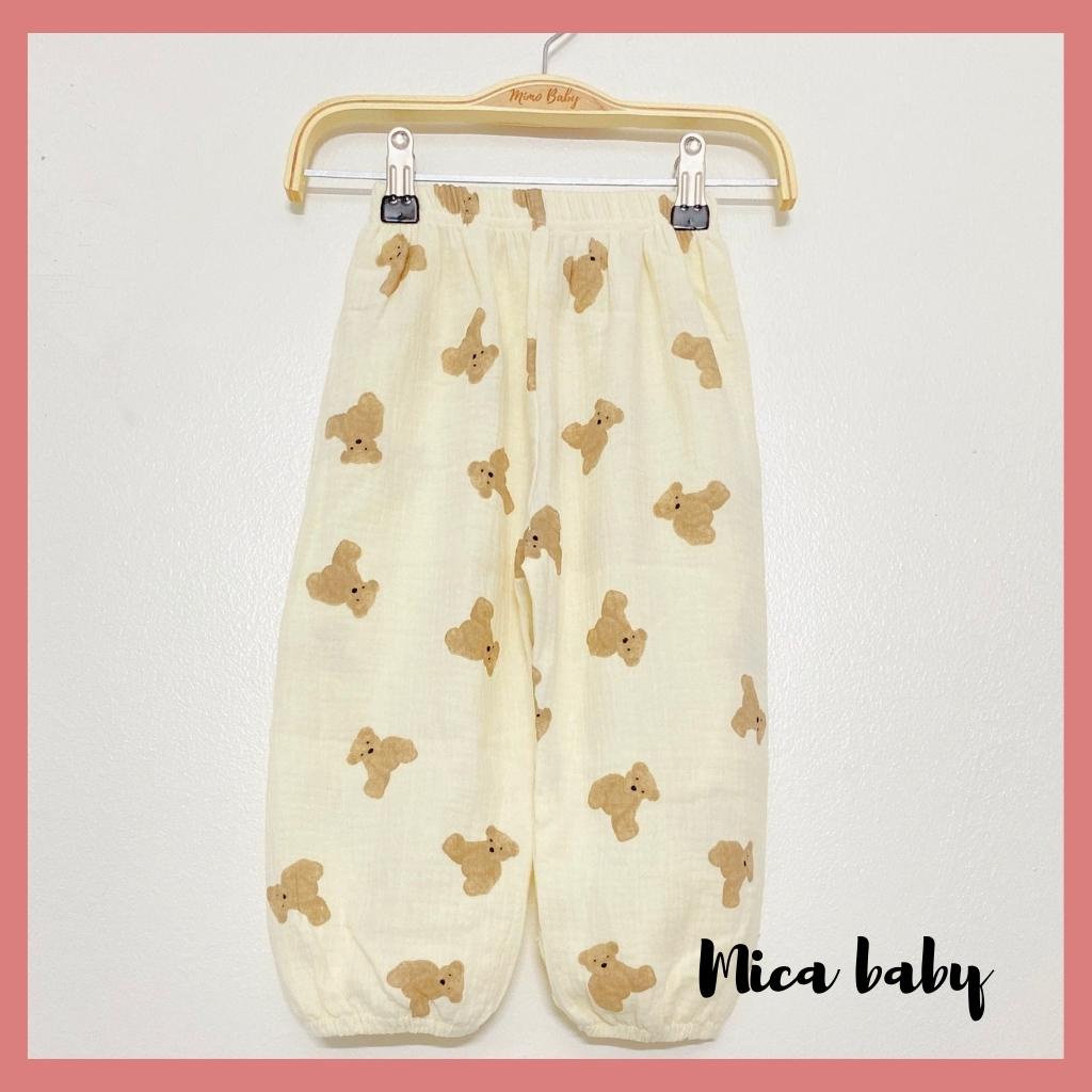Quần dài cho bé trai bé gái dáng boom chất vải xô Muslin QA41, quần boom trẻ em bo chun Mica baby