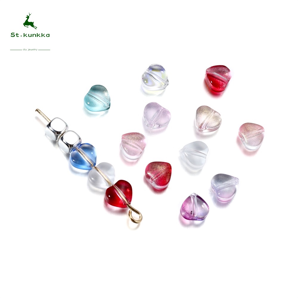 Bộ 20/50 Hạt Làm Vòng Tay Mặt Kính Trái Tim Nhiều Màu Sắc diy