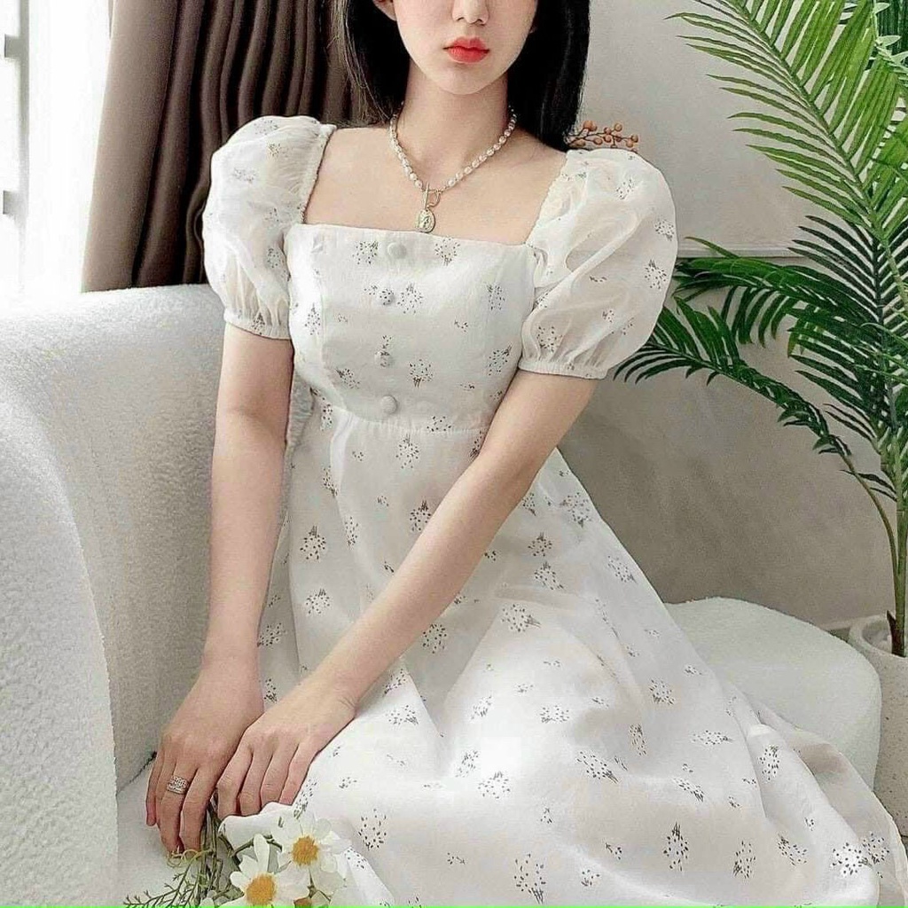 [HCM] Đầm Xòe Nữ Voan Hoa 2 Lớp Tay Phồng (Có Mút Ngực) Cao Cấp Thời Trang Nữ Sam Closet Free Size 40-55kg