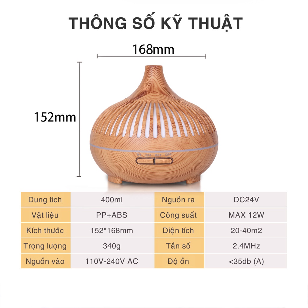 Máy Xông Tinh Dầu Trụ Tròn 400ml GULIFE - MKT23S, Kèm Quà Tặng + Remote, Cân Bằng Độ Ẩm &amp; Làm Thơm Phòng  – BH 12 Tháng