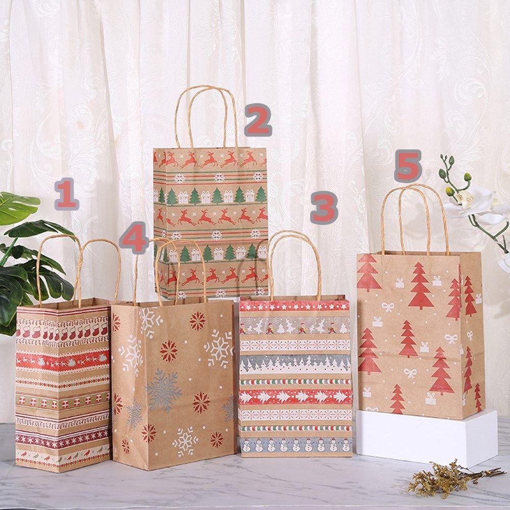 Túi Giấy Kraft Màu Nâu Tái Chế Được Có Tay Cầm Dùng Đựng Quà Giáng Sinh / Lễ Hội