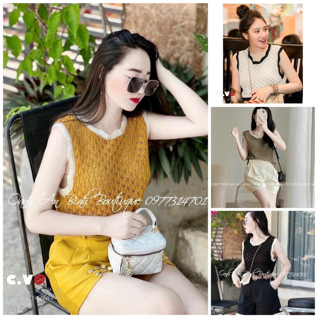 Áo len viền ren thông hơi hình trám 4 màu Quảng Châu