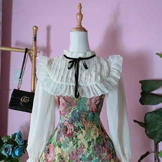 Đầm gấm hoa cổ bèo nơ