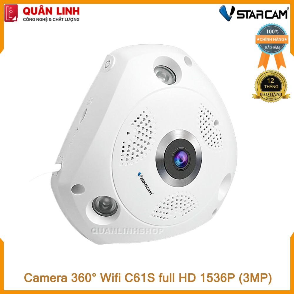 Camera Wifi IP Vstarcam C61s Full HD 1536P ốp trần, góc rộng 180 độ kèm thẻ 64GB