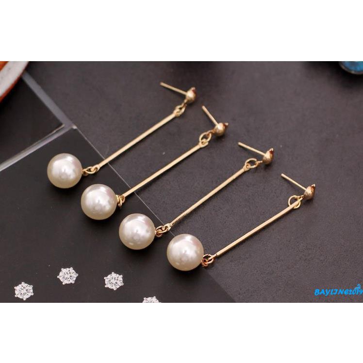 Khuyên tai dài đính hạt ngọc trai nhân tạo thời trang