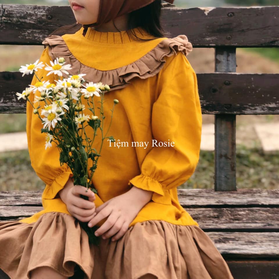 Váy bé gái đuôi cá vàng nâu ROLIA AmiDress chất vải tự nhiên 100% , thấm hút mồ hôi cho bé gái V02