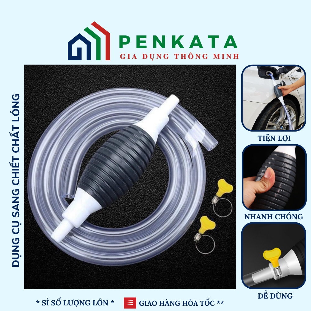 Ống hút xăng dầu chất lỏng bóp tay dài 1m tiện lợi, Dụng cụ bơm hút sang chiết chất lỏng Penkata T.DCHCL