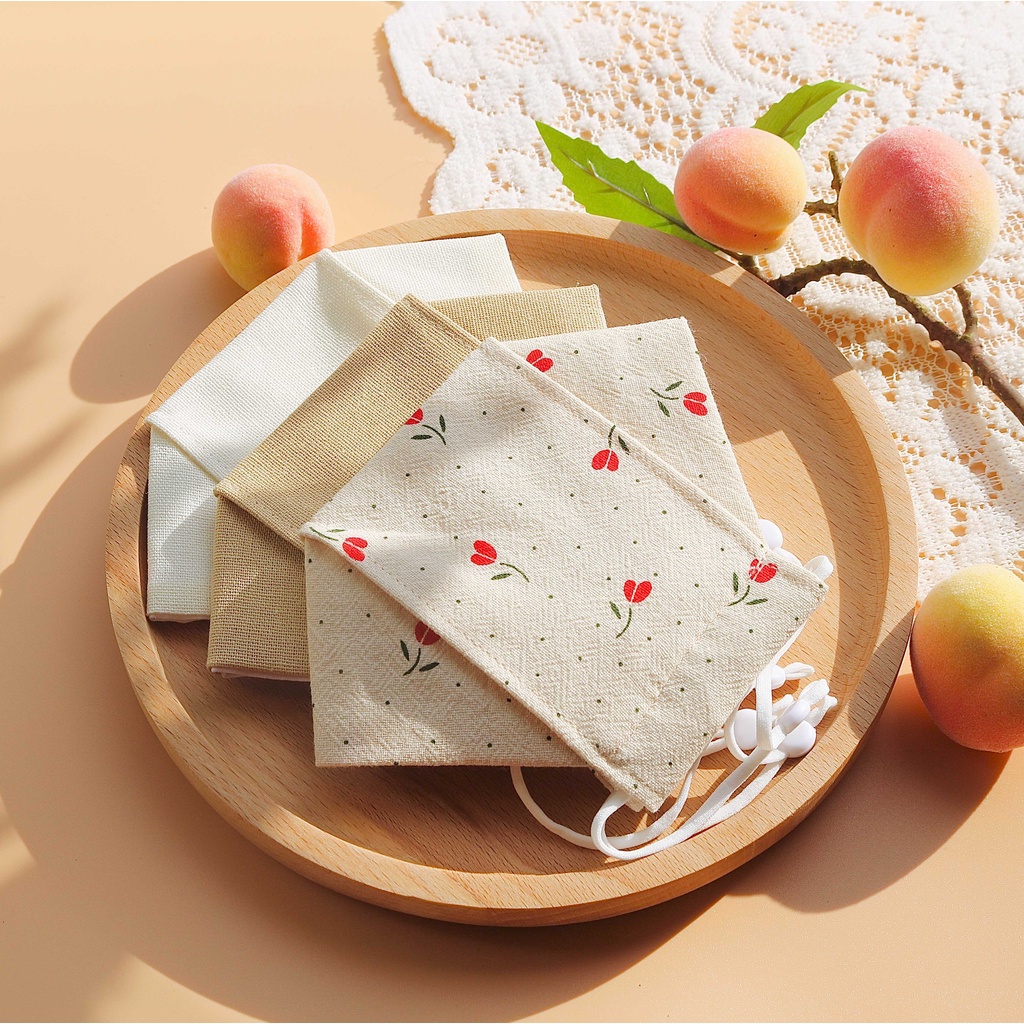 [Size S] Combo 3 Khẩu Trang Vải Linen 3D Cotton 3 Lớp Hoa Nhí Màu Hồng Đào Đỏ