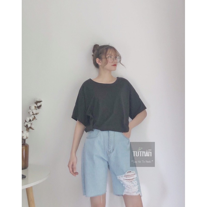 CROPTOP COTTON CỔ TRÒN TAY NGẮN