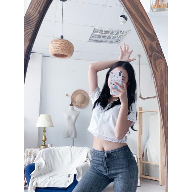 [Hàng VNXK]Áo Croptop Phối Ren Nữ- Phông Thun Body Cổ V Dáng Ôm Ngắn Tay Ullzang Cá Tính | BigBuy360 - bigbuy360.vn