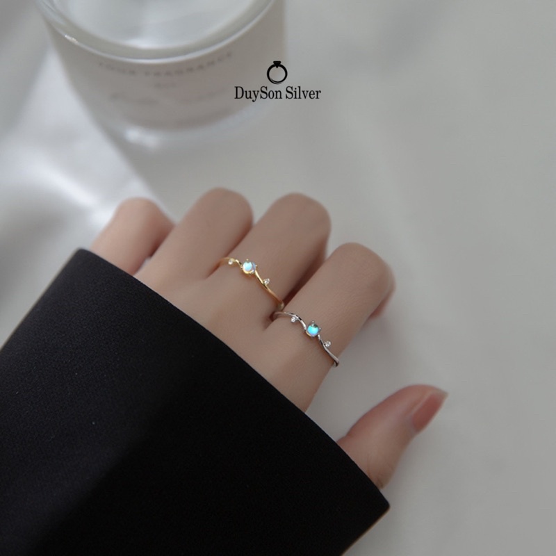 Nhẫn bạc nữ đính đá Moonstone hợp phong thủy tự chỉnh size, Nhẫn bạc Ý 925 mạ vàng 14k cao cấp DUYSON SILVER [NFXK7]
