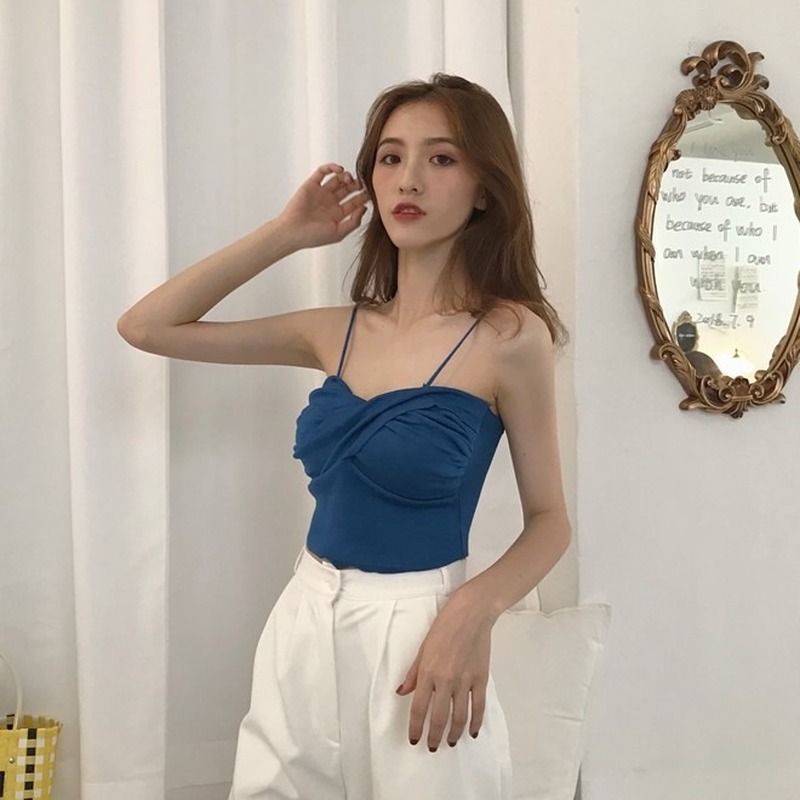 Áo hai dây dệt kim dáng ôm cổ chữ v gợi cảm dễ phối đồ
