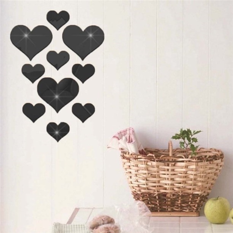 Bộ 10 miếng acrylic dán tường trang trí nội thất hình trái tim 3D DIY