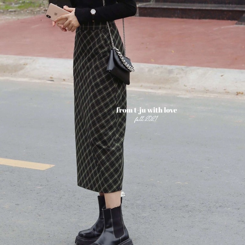 Chân váy suông dài kẻ caro, trơn, Chân váy suông dài sọc caro, trơn xẻ sau, ulzzang, hàn quốc, thiết kế T-Ju (cv lily) | BigBuy360 - bigbuy360.vn