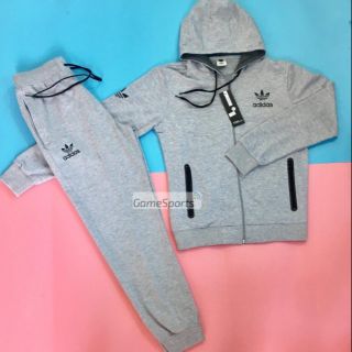 Bộ quần áo thể thao nỉ Cotton có mũ ( DMC màu xám )