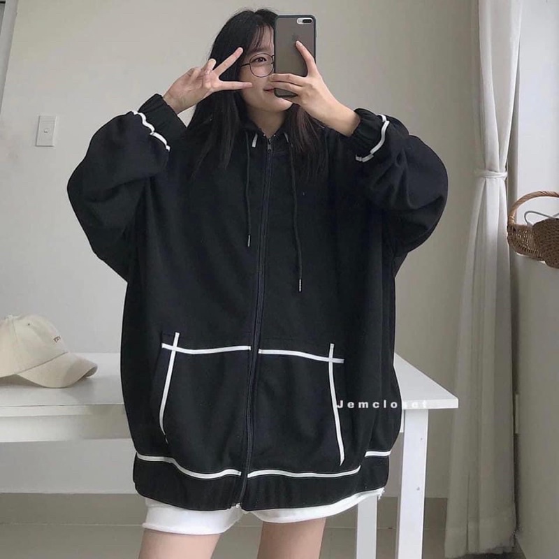 Áo Khoác Nỉ Khóa Zip Oversize VIỀN CHỈ NỔI - Hoodie dáng thụng form rộng dài tay, kiểu dáng basic, thiết kế trẻ trung | BigBuy360 - bigbuy360.vn