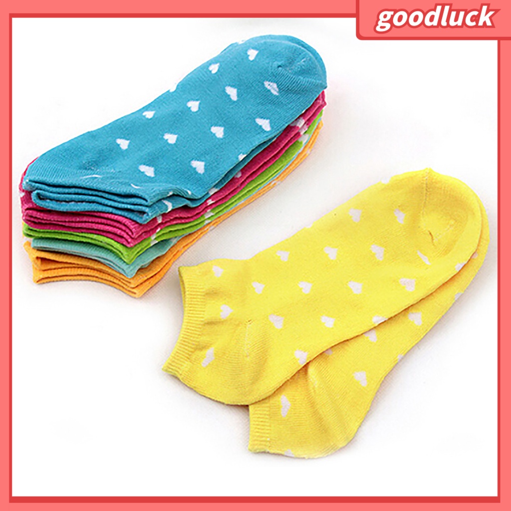 Set 5 Đôi Tất Cotton Ngắn Hoạ Tiết Trái Tim Xinh Xắn Cho Nữ